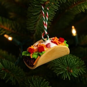 Taco Christmas Ornament – Handmade Clay Taco with Holiday Twine -Funny Food Gift